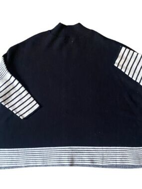 Pink Lily Black Turtleneck Sweater with White Striped Trim